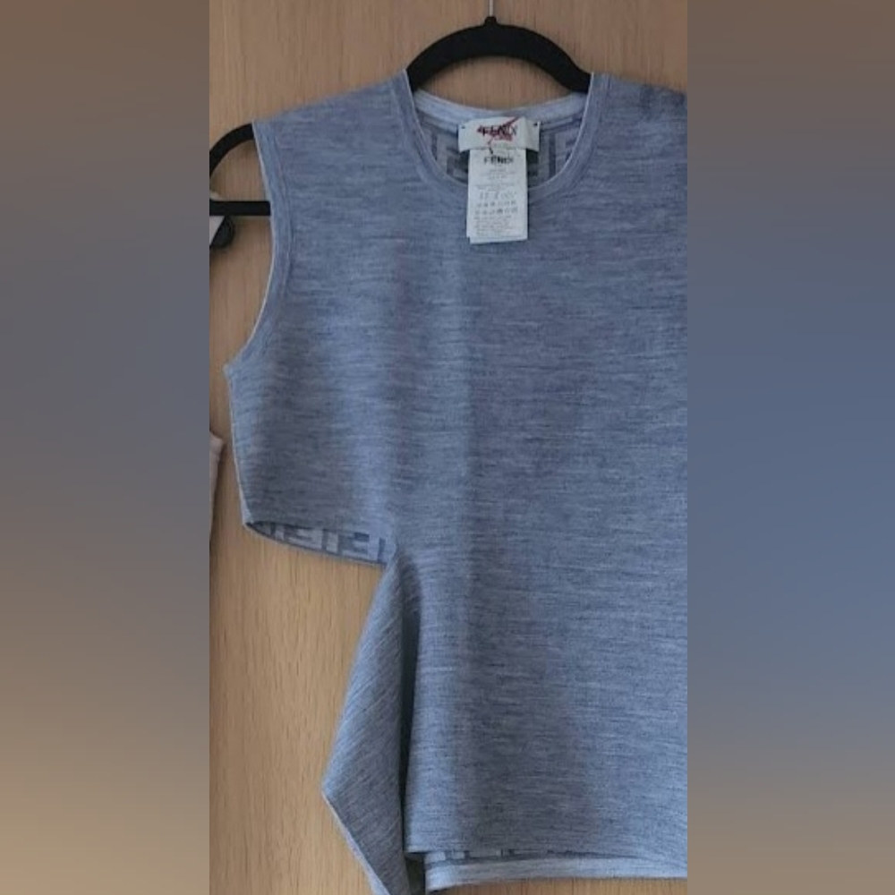 Brand New With Tags Fendi Grey Sleeveless Cutout Tank